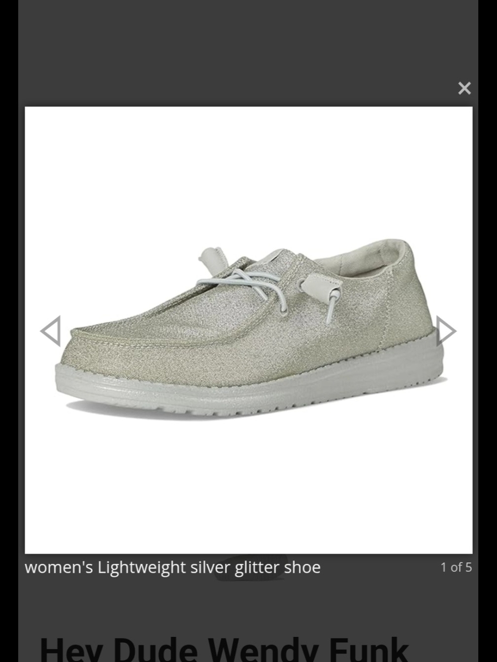 Hey Dude "Wendy Funk Sparkle" Silver Glitter Slip Ons-10 NEW